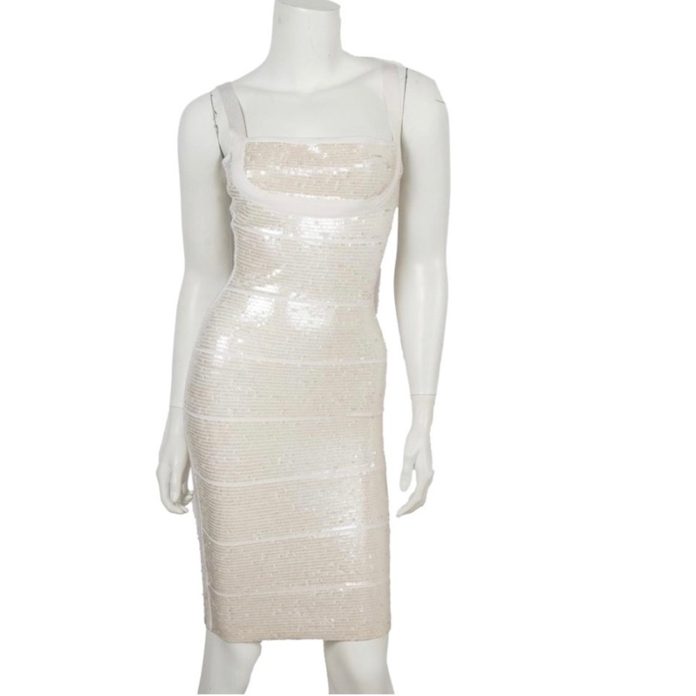 Herve Leger Katherine white sequin bandage dress